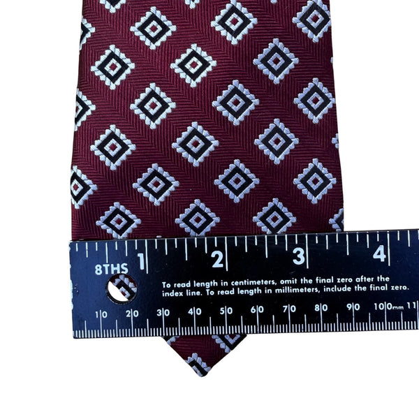 Nordstrom Mens Burgundy 100% Silk Tie With Diamond Pattern