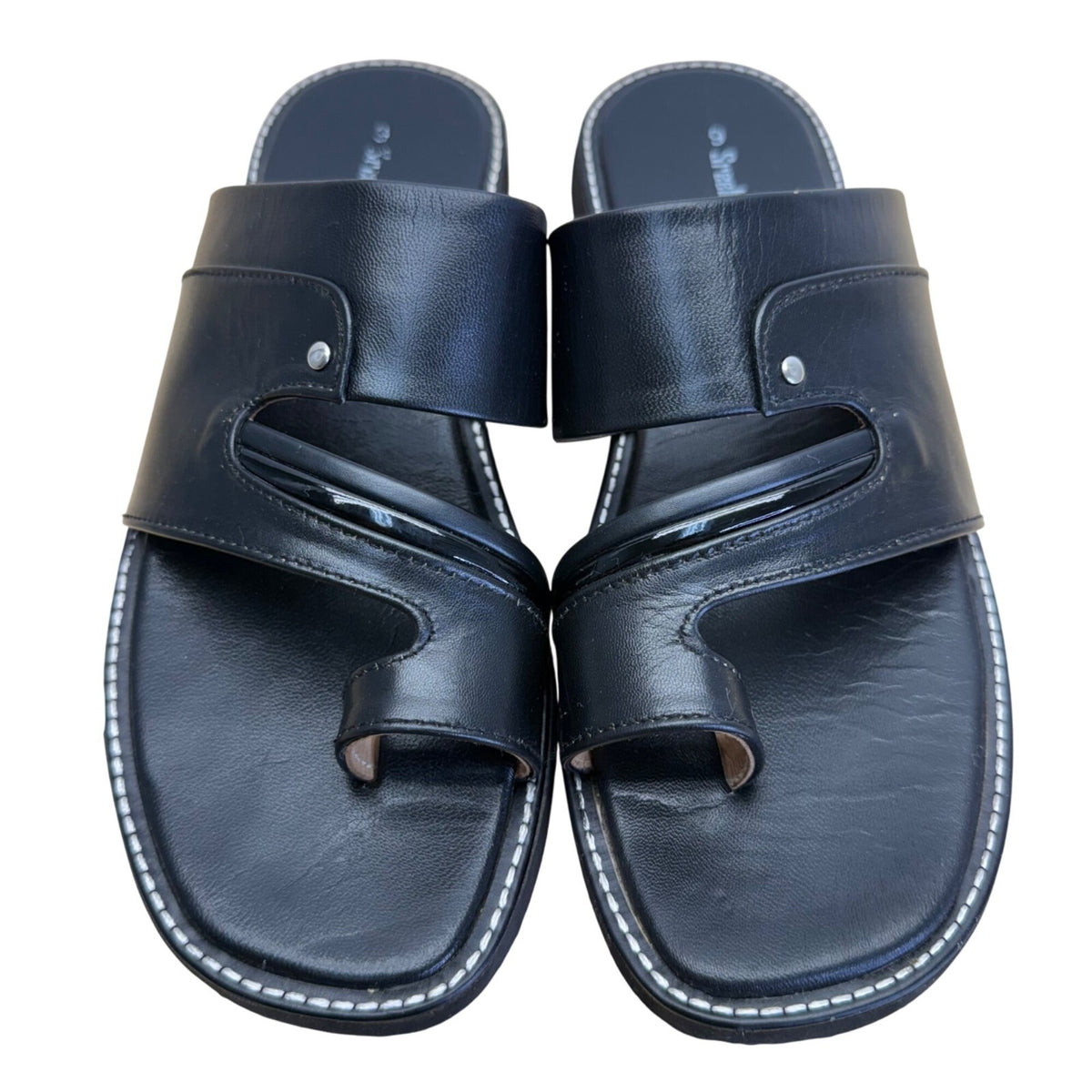 Sreeleathers Black Leather Cushioned Soles Open-Toe Chappal Sandals Sz 10US