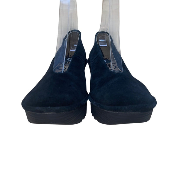 Fly London Women’s Black Suede Slip-On Design Wedge Platform Shoes Size 39