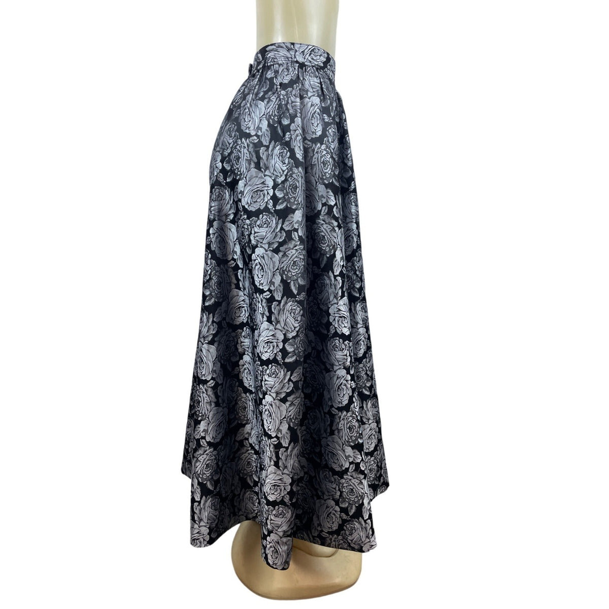 Vtg 80s 90s Black Tie Women's Metalic Brocade Flower Pattern Maxi Skirt Sz 4