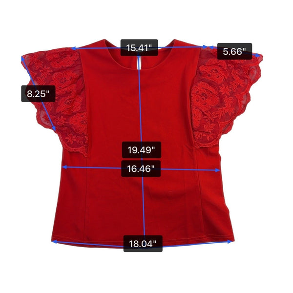 La Dama Womens Red Lace Sleeve Top Size S