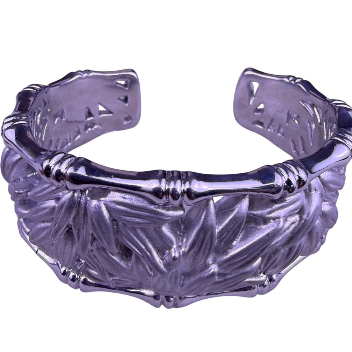 Arthur Court Womens Silver Tone Aluminum Bamboo Leaf Cuff Bracelet Signed
