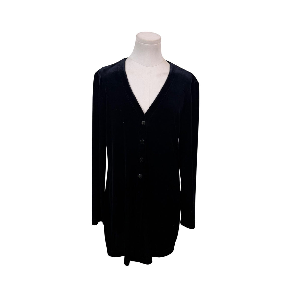 Linda Allard Ellen Tracy Womens Black Velvet Button Down Long Cardigan Size 10