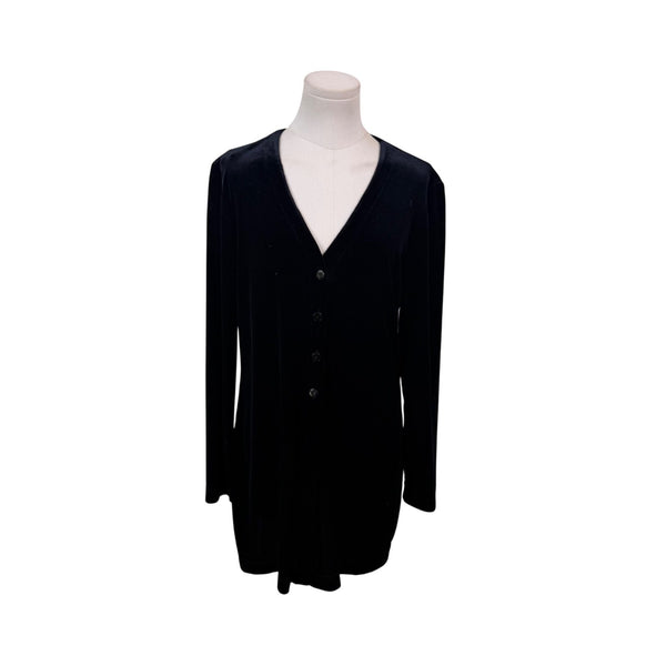Linda Allard Ellen Tracy Womens Black Velvet Button Down Long Cardigan Size 10