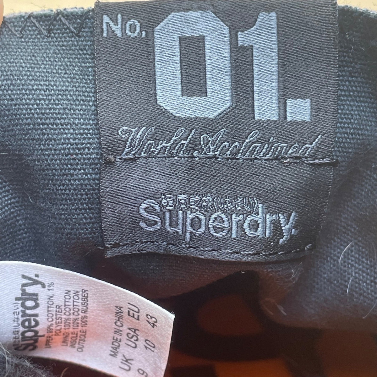 Superdry Men’s Black Canvas Rubber Toe Low Top No.01 Flat Sneakers Size 10