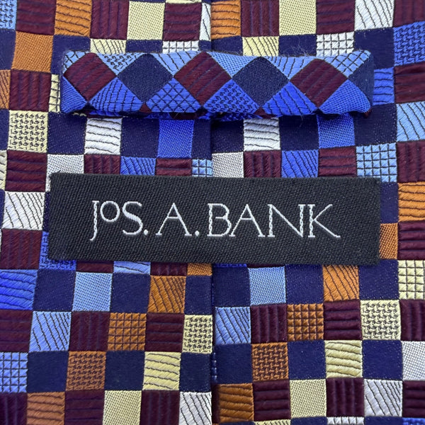 Jos A Bank Mens Multicolor 100% Silk Hand Sewn Checkerboard Pattern Necktie OS