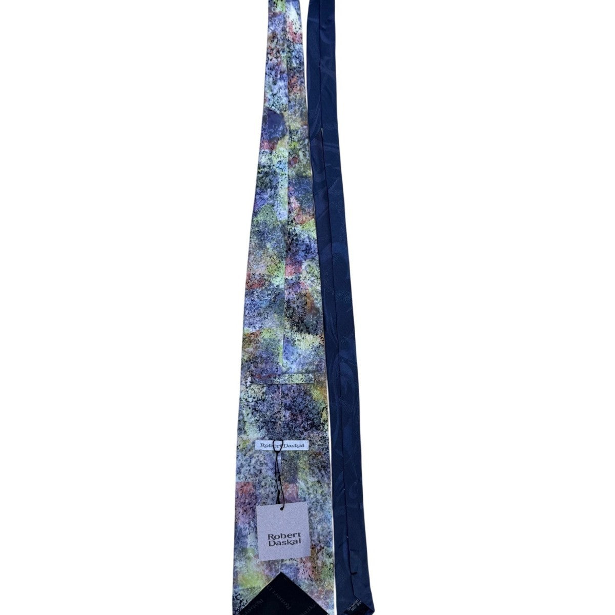 Robert Daskal Mens Multicolor 100% Silk Hand-Painted Tie Abstract Design