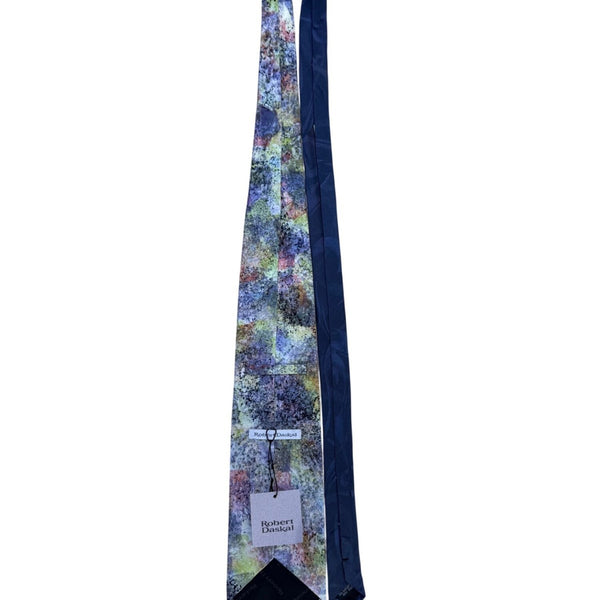Robert Daskal Mens Multicolor 100% Silk Hand-Painted Tie Abstract Design