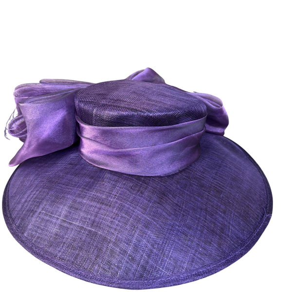 Purple Sinamay Womens Wide Brim Bow Fascinator Hat For Events Weddings & Church