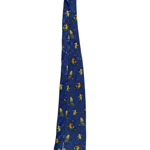 Classic Pooh Mens Blue 100% Silk Necktie Winnie The Pooh Piglet Novelty Print