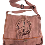 Kathmandu Imports Women's Brown Peace Symbol Embroidered Crossbody Bag Sz M