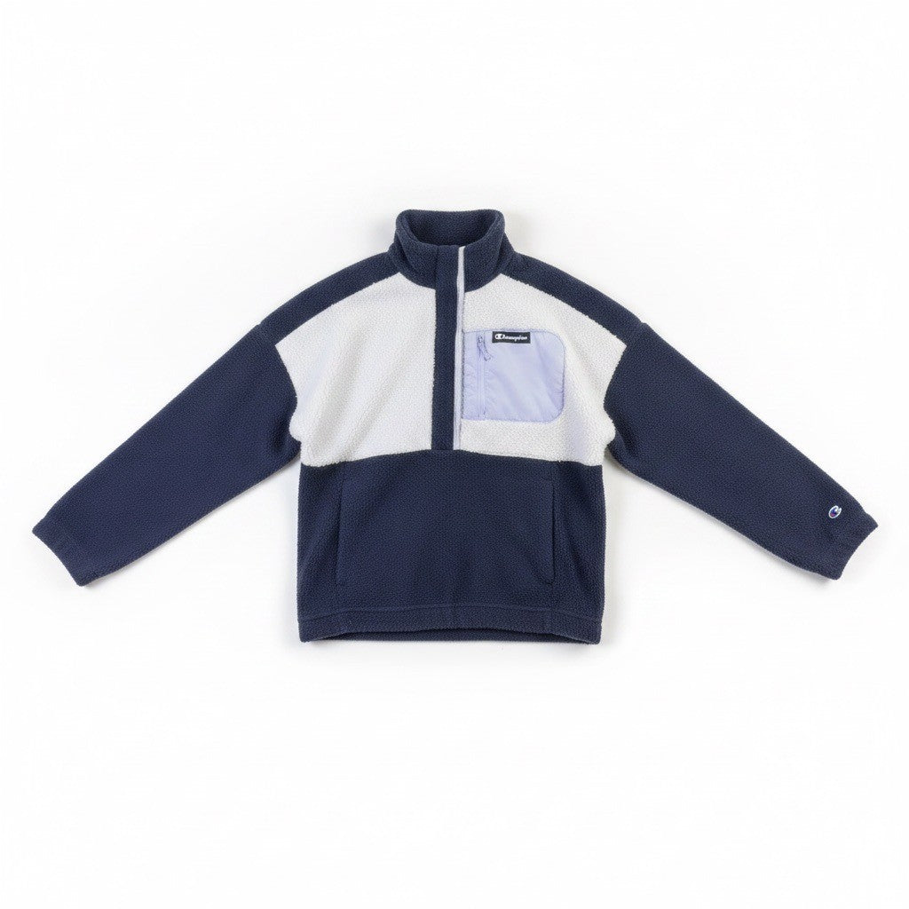 Columbia Womens Navy & White Half-Zip Fleece Pullover Warm Layer Sz L