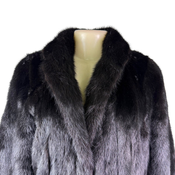Black Womens Mink Fur Coat Luxury Long Full-Length Button-Up Soft Textured Sz M