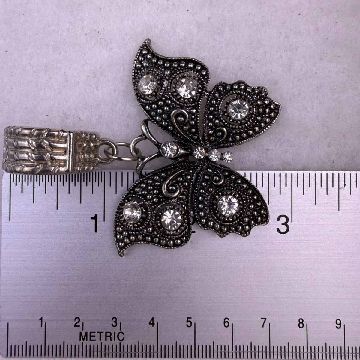 Crystal Silver Tone Womens Butterfly Pendant With Rhinestone Accents For Scarves