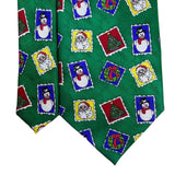 Cape Cod Mens Green Silk Christmas Holiday Tie Snowman Santa Tree Print OS