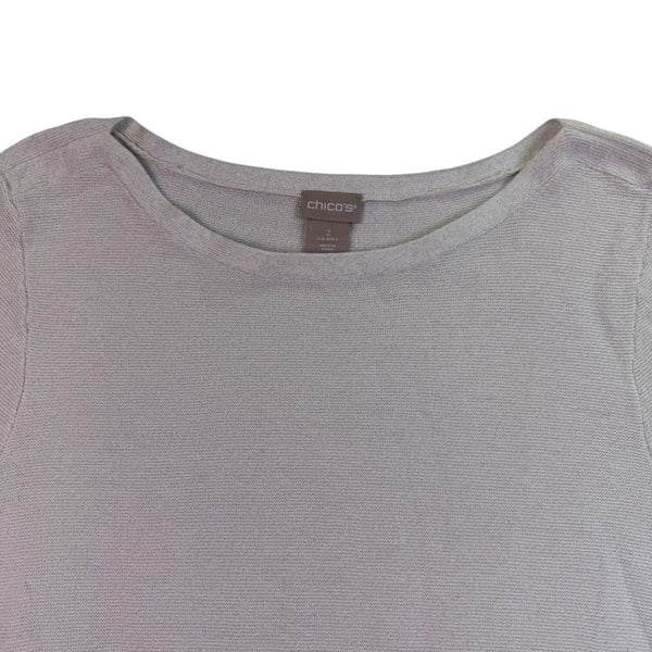 Chicos Womens Neutral Metallic Stripe Cotton Blend Pullover Sweater Size Large