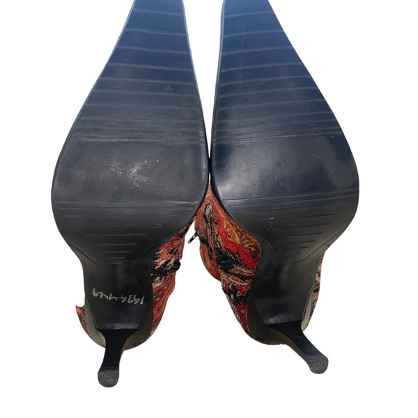 Diba Women’s Red & Black Fabric Paisley Print Stiletto Heel Tall Boots Size 6.5