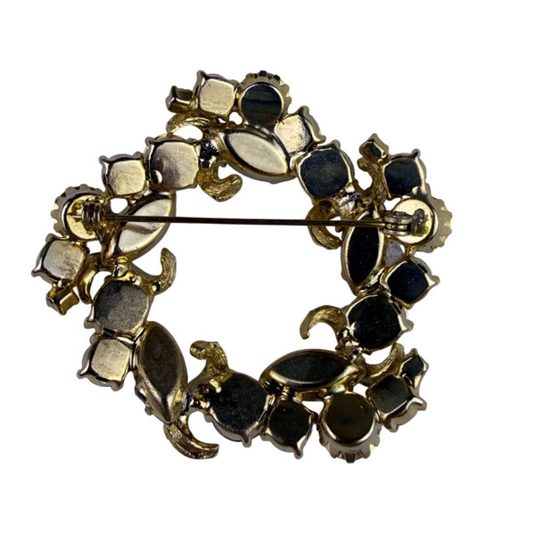 Vintage Unknown Womens Gold Tone Glass Rhinestone Wreath Brooch Jewelry