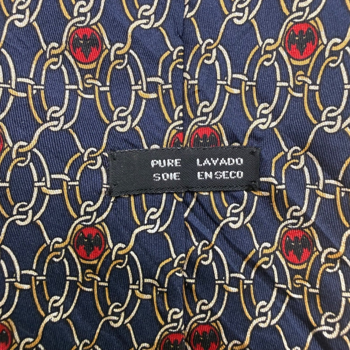 Bacardi Mens Blue Pure Silk Chain & Red Bat Icon Necktie Patterned