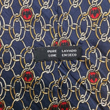 Bacardi Mens Blue Pure Silk Chain & Red Bat Icon Necktie Patterned