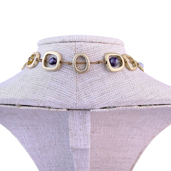 Long Necklace Women Multicolor Natural Stones Metal Design With Earrings