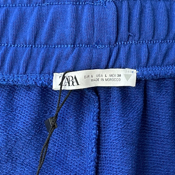 Zara Blue Elastic Waist Cotton Shorts Womens Size L New