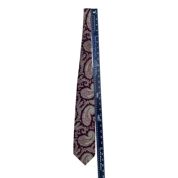 Polo By Ralph Lauren Mens Burgundy Silk Paisley Tie Classic Pattern Elegant