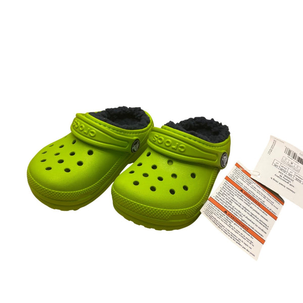 Crocs Kids Green Fleece-Lined Clogs Dual Comfort Casual Slip-On Size C7