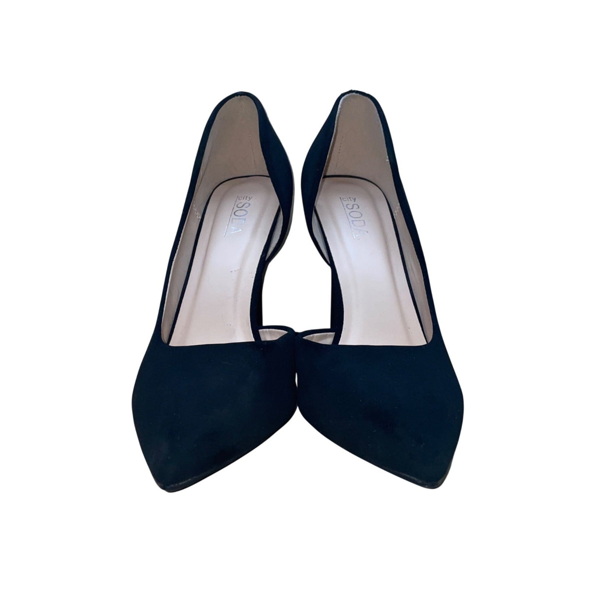 City Soda Women’s Black Faux Suede Pointed Toe High Heel Pumps Size 8