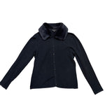 BCBG Max Azria Womens Black Button-Up Cardigan With Faux Fur Collar Size L