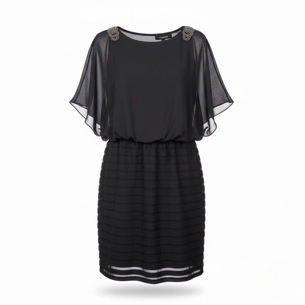 Xscape Womens Black Short Dress Beaded Shoulders Size 14W