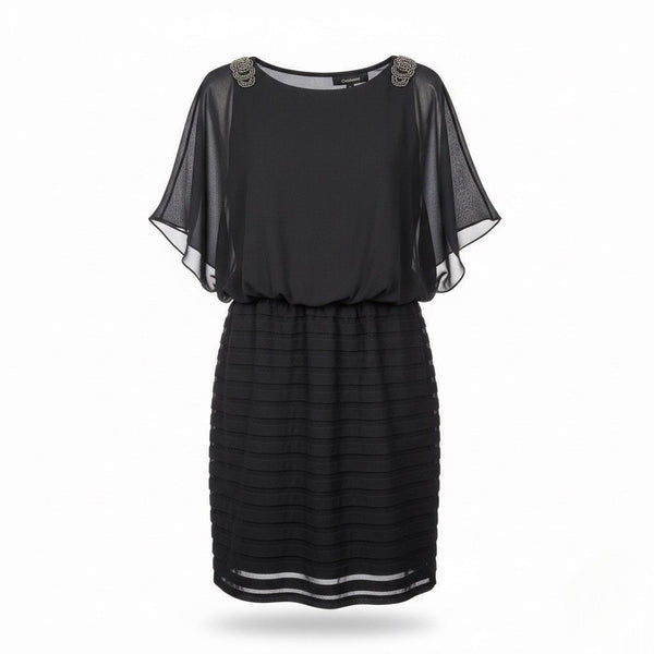 Xscape Womens Black Short Dress Beaded Shoulders Size 14W
