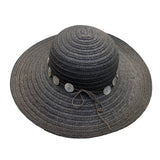 Flora Bella Womens Black Straw Hat W/Mother-Of-Pearl Accents Sun Protection