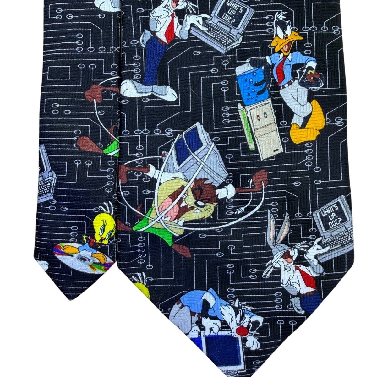 Looney Tunes Mens Black Novelty Tie Circuit Board Character Print