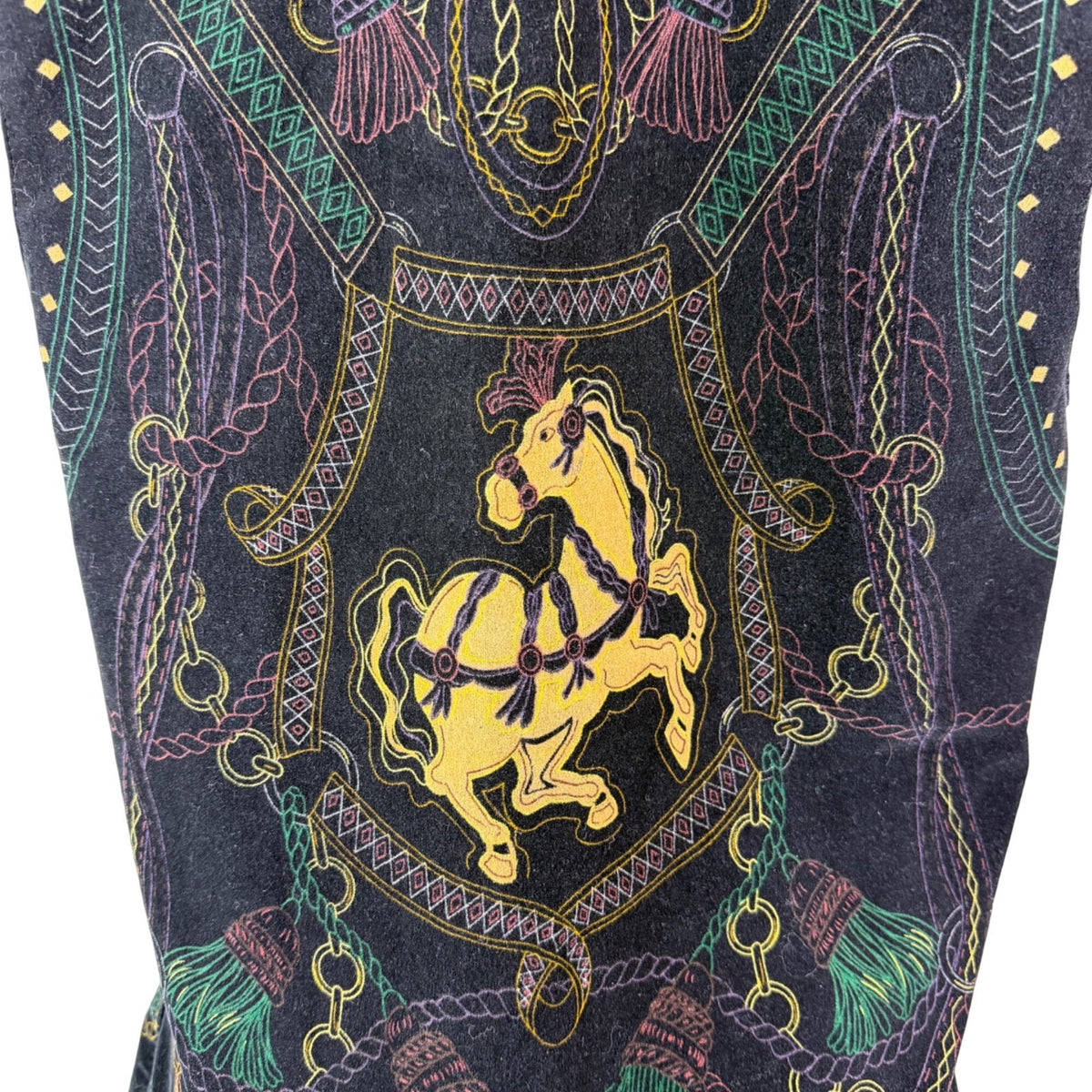 Rose Fashion Womens Black Embroidered Sleeveless Vest Chain Horse Design Sz M