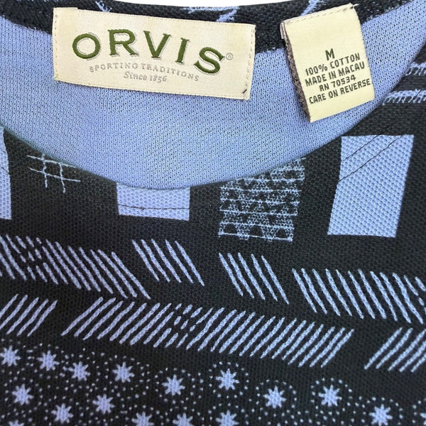 Orvis Womens Navy Tribal Print Midi Dress Relaxed Fit Comfortable Size M