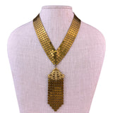 Vintage Trifari Womens Gold Tone Metal Mesh Necklace Ornate Pendan