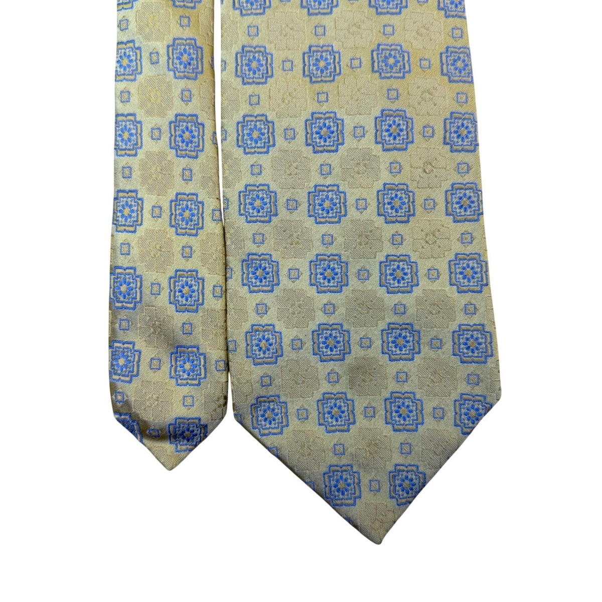 Jos. A. Bank Mens Yellow & Blue Silk Tie Signature Collection Geometric Pattern