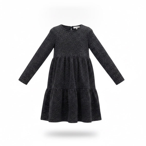 Btween Girls Black Glitter Long-Sleeve Tiered Dress Metallic Size 10