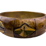 Vintage Bangle Brass & Wood Brown Geometric Handcrafted Bracelet