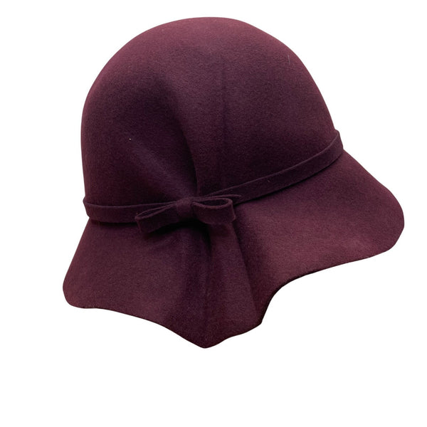 Charter Club Womens Burgundy Wool Cloche Hat With Bow Accent Made In Italy