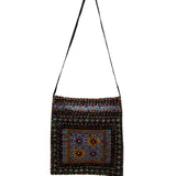 Embroidered Black Multicolor Floral Pattern Zipper Ethnic Boho Shoulder Bag
