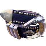 Streets Ahead Unisex Black Leather Studded Belt Gold Accents Adjustable Western