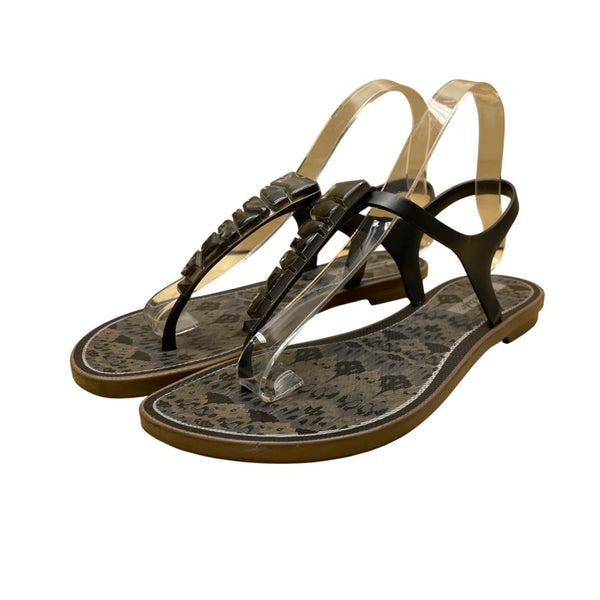 American Eagle Women’s Black Rubber Animal Print Studded T-Strap Sandals Size 9
