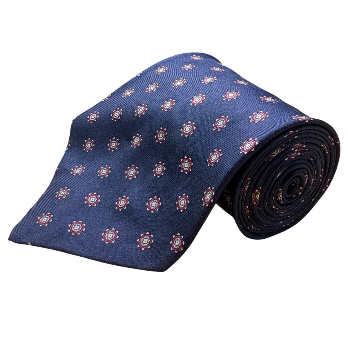 Marc Jeffries Mens Navy Silk Geometric Pattern Tie 100% Handmade Classic Italy