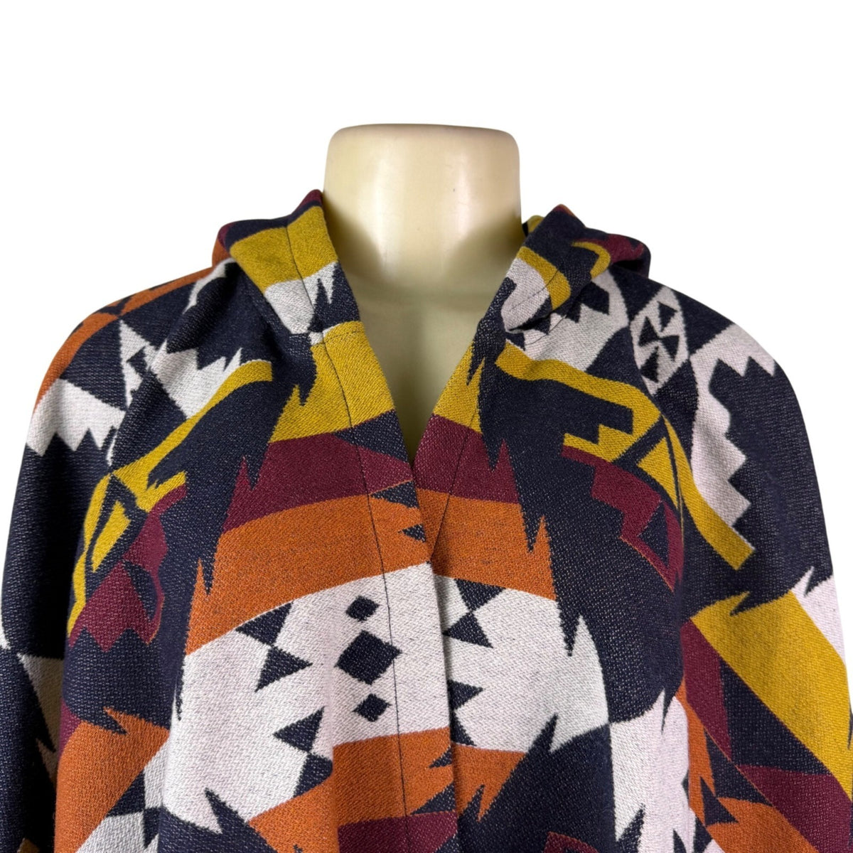 Pinko Womens Multicolor Wool Blend Hooded Poncho Geometric Pattern One Size