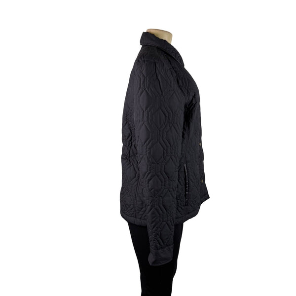 Lands End Womens Black Quilted Jacket Polyester Snap Closure Puffer Coat Size L