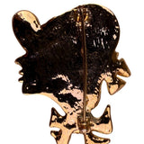 Vintage Gold Tone & Black Enamel Lady Hat Brooch With Rhinestones