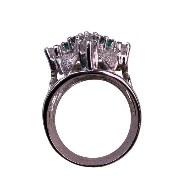 Vintage Uncas Sterling Silver Green & Clear Rhinestone Ring Elegant Design