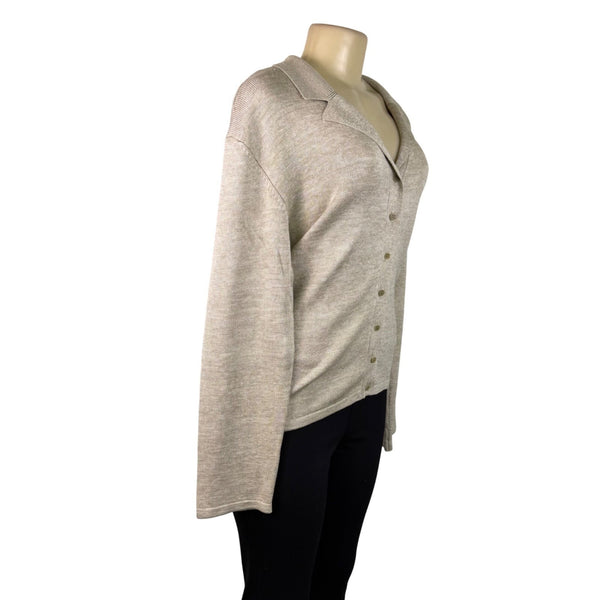 Jones New York Women Beige Silk Blend Button-Front Cardigan Sweater Size L